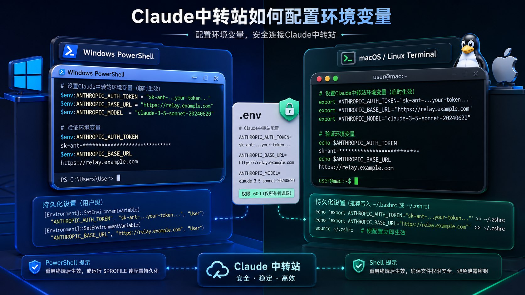 Windows 与 macOS/Linux 环境变量配置对照