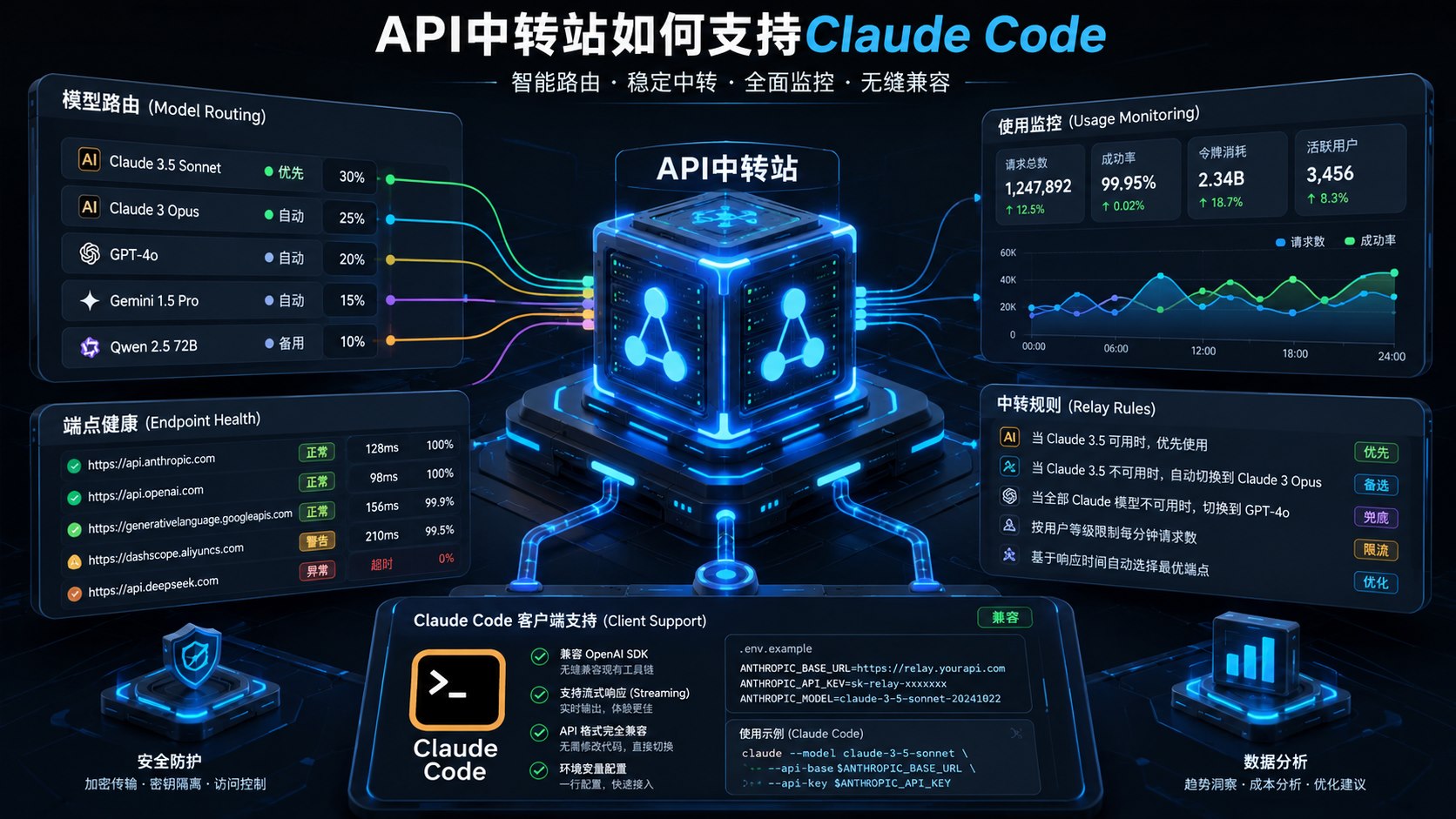 API 中转站模型路由与监控面板