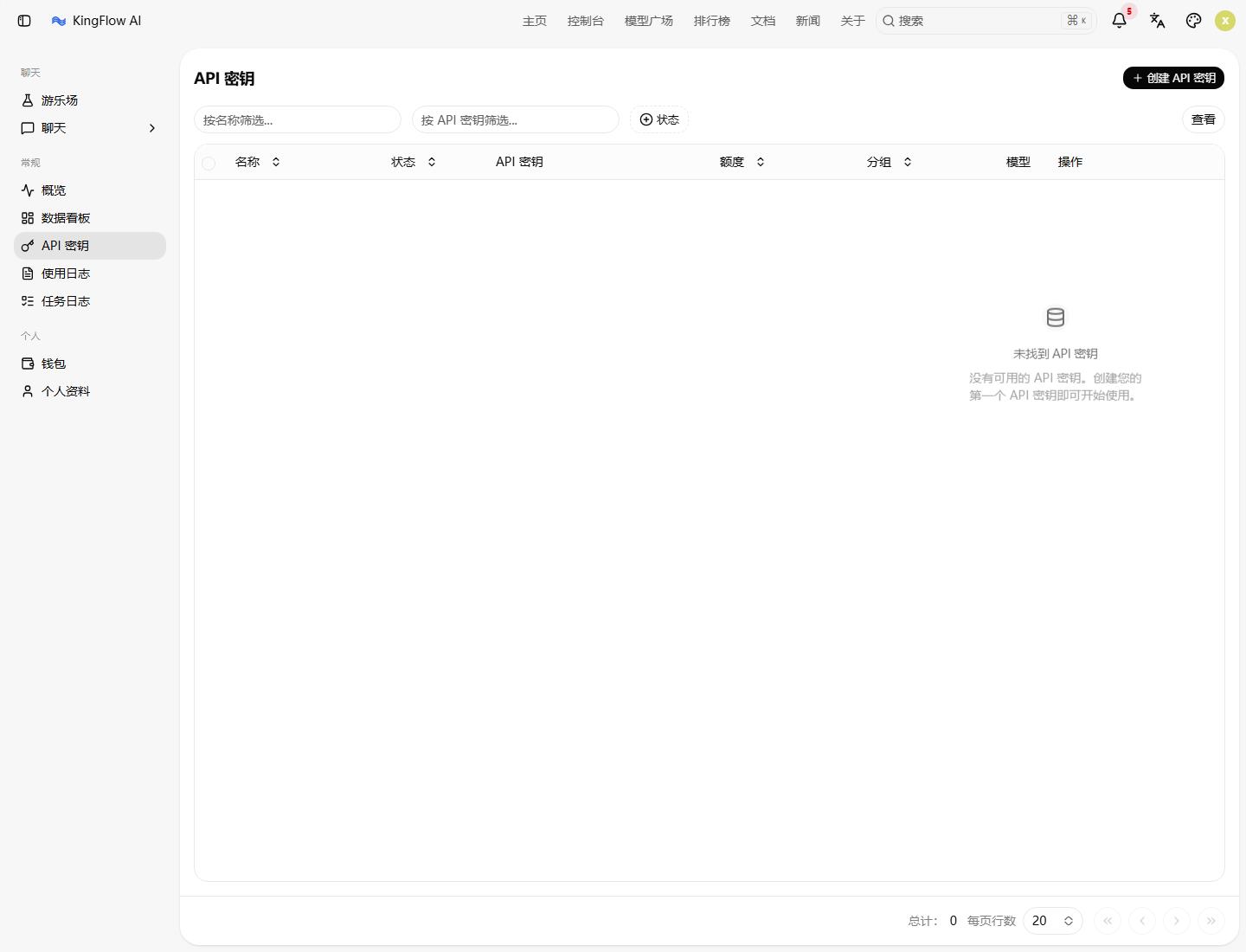 圖 4：API 密鑰頁用于創建和管理不同業務的調用憑證