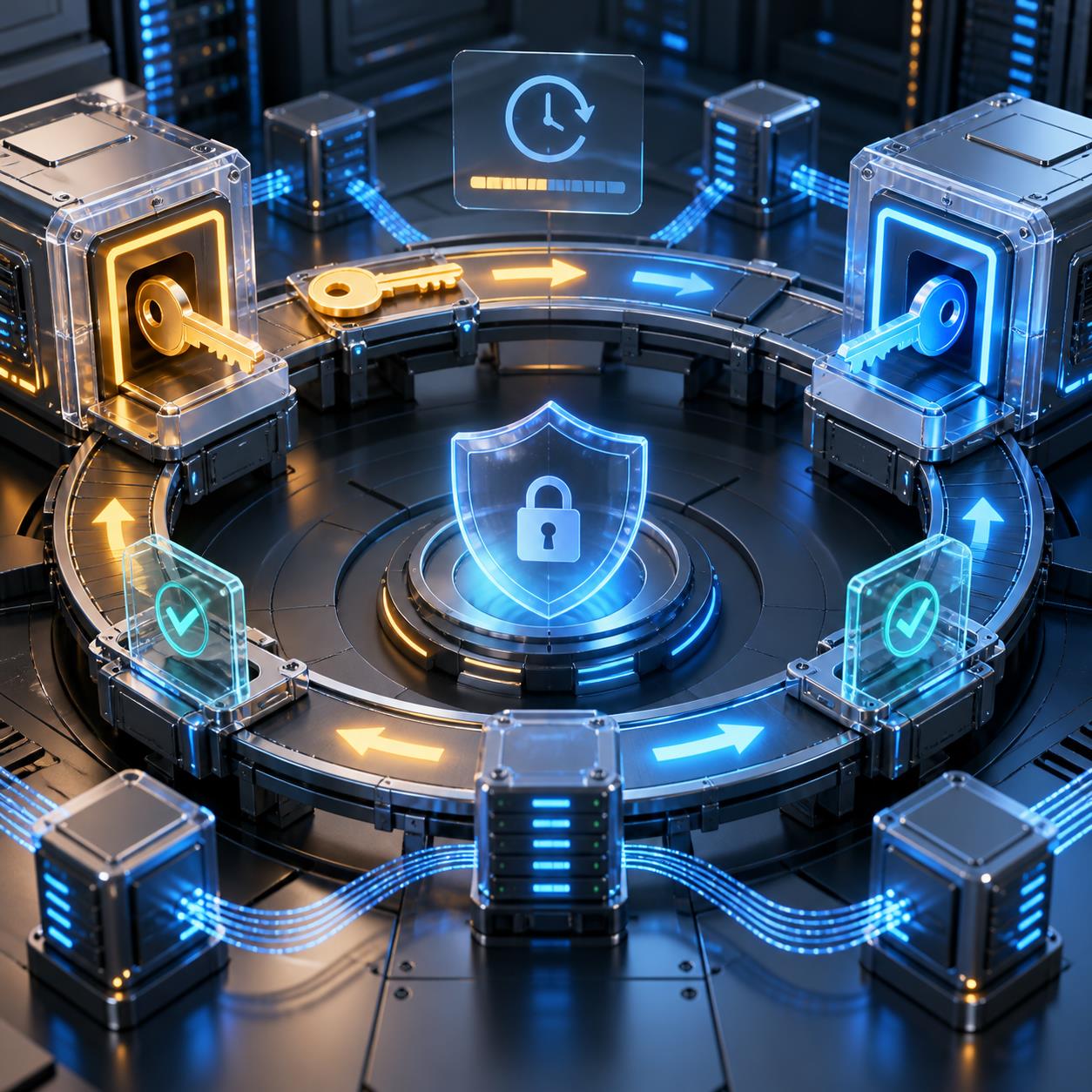 API Key 輪換流程 3D 科技渲染圖
