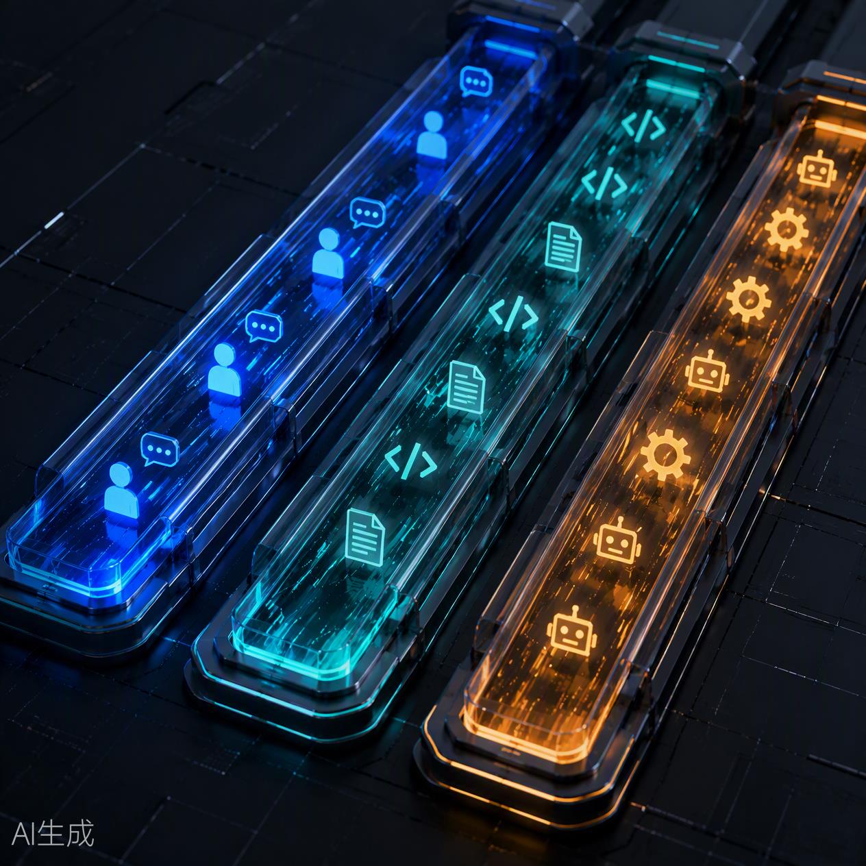 不同用量流向不同統計通道的 3D 科技圖
