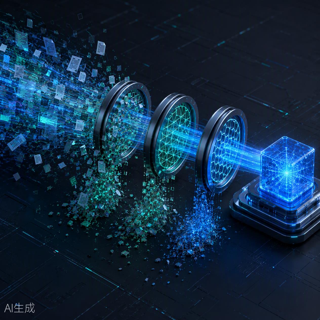 冗余輸入在進入 API中轉站 前被逐層壓縮的 3D 圖