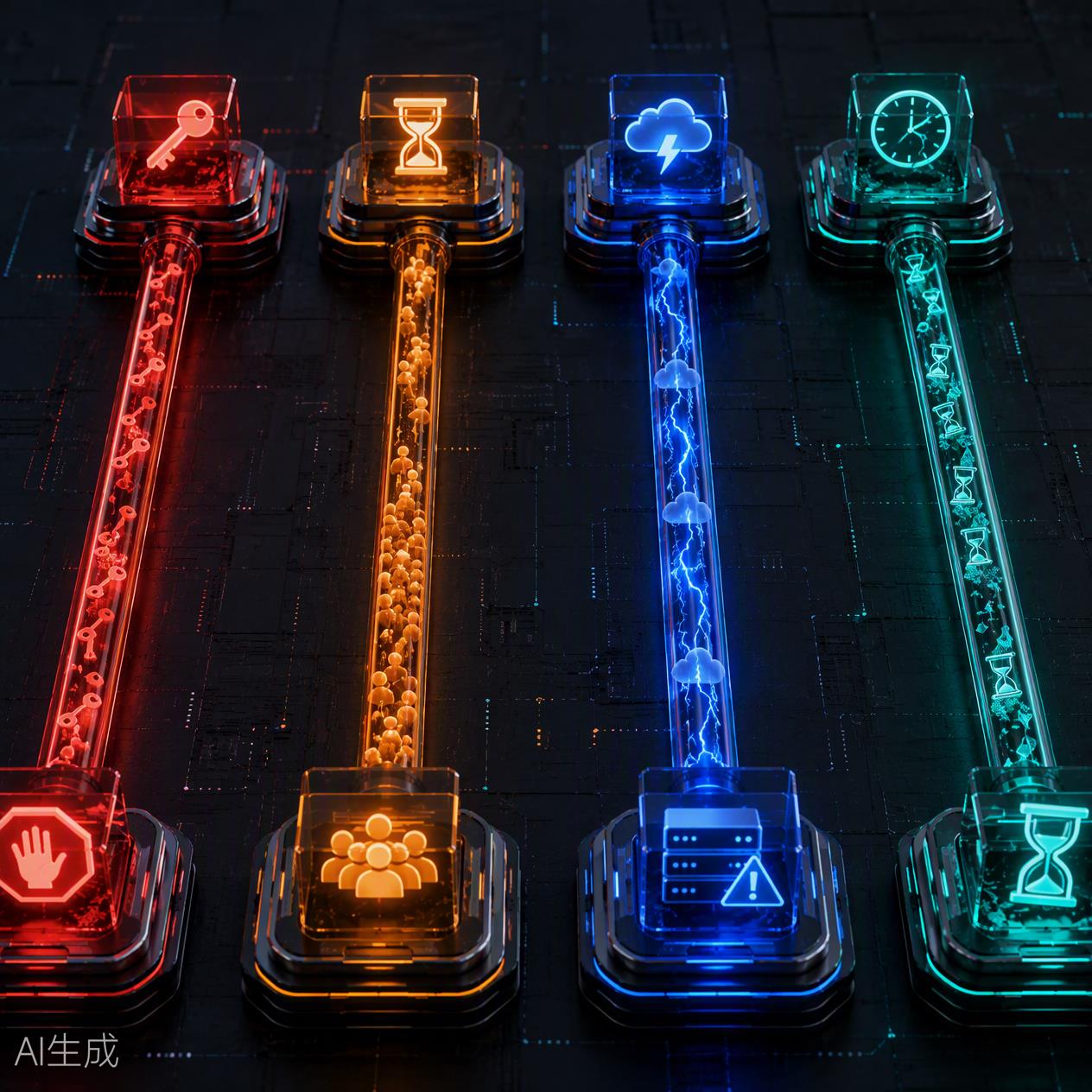 不同錯誤類型流向不同處理通道的 3D 科技圖