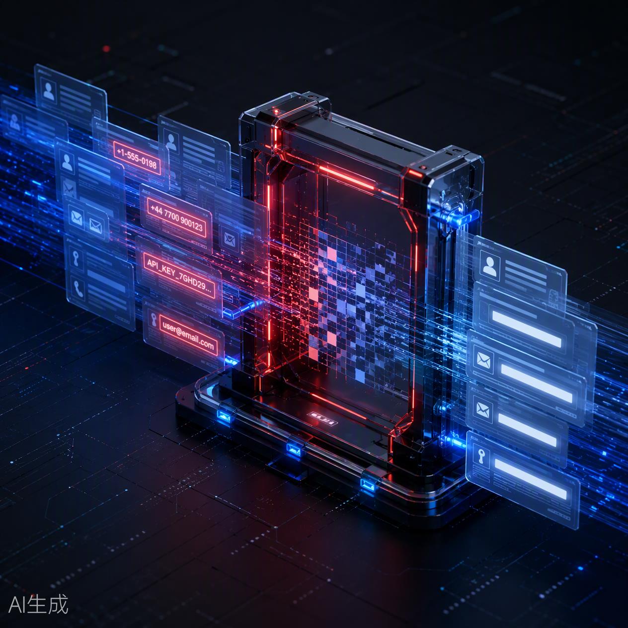 敏感信息在進(jìn)入 API中轉(zhuǎn)站 前被逐層脫敏的 3D 圖